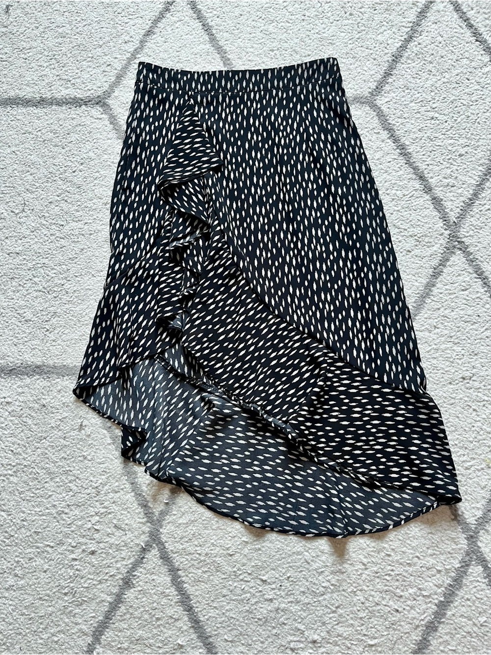 Black and White Ruffle Wrap Midi Skirt